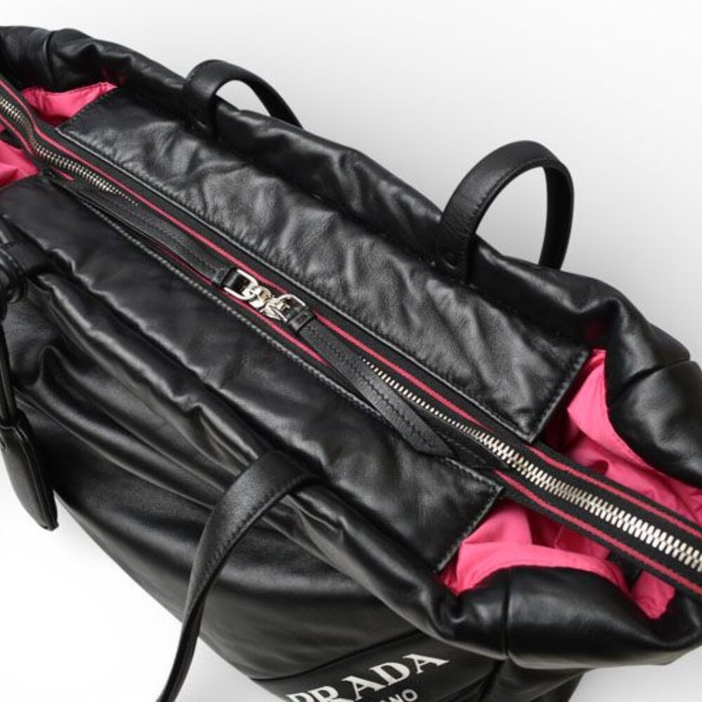 Prada Tote Logo Leather Black Pink - Picture 9 of 13